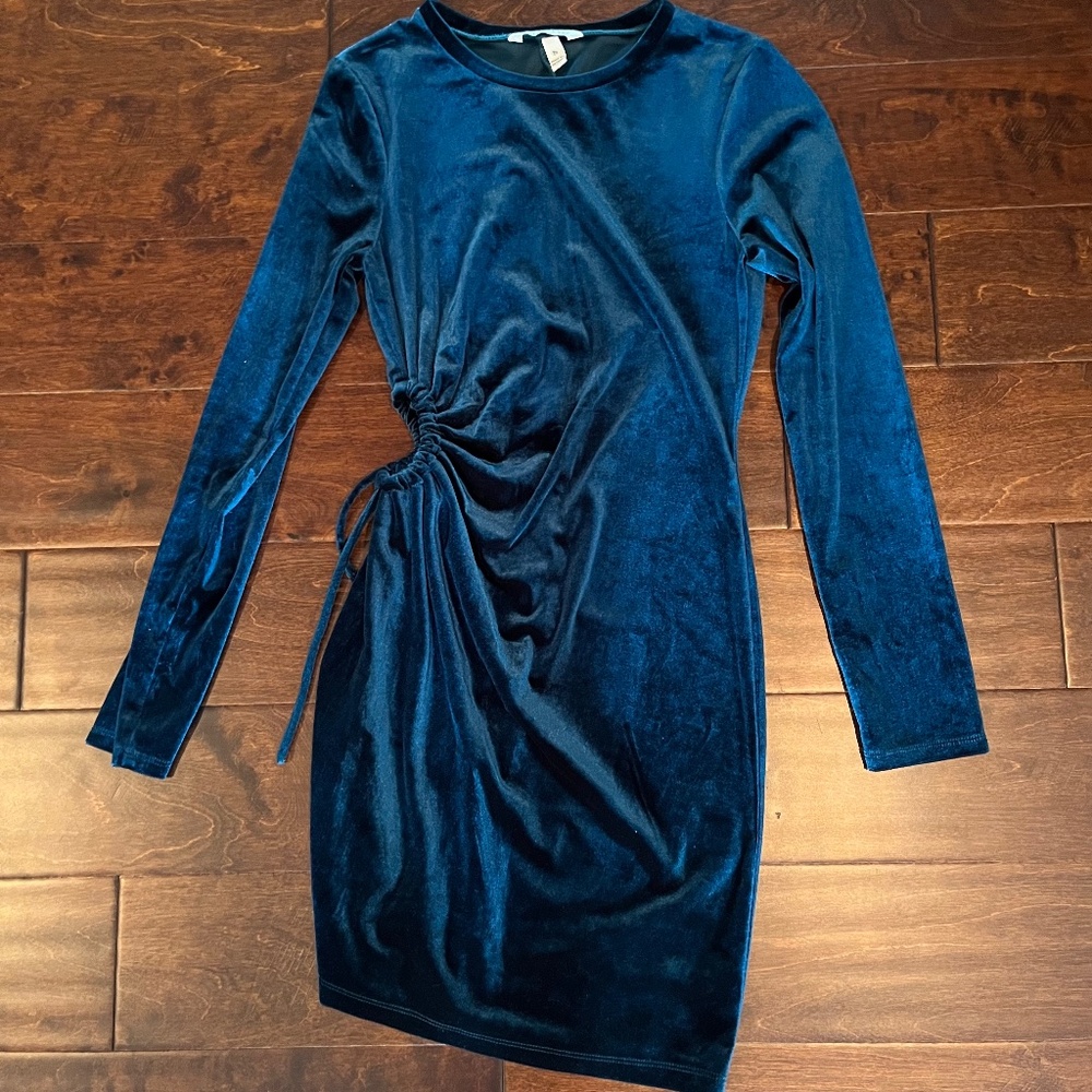 Speechless Velvet Teal Long Sleeve Mini Dress